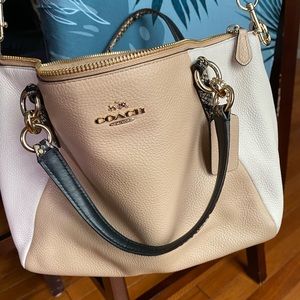 Coach leather bag with snakeskin design trim